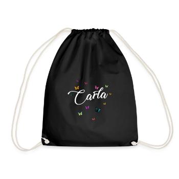 CARLA - Mädchen Name mit bunten Schmetterlingen - Turnbeutel - Schwarz - Vorne