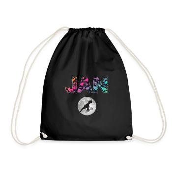 JAN - Beautiful boy name with dinosaur - Drawstring Bag - black - Front