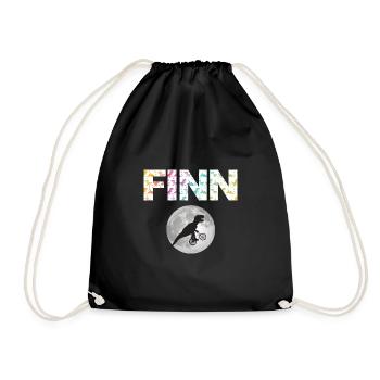 FINN - Schöner Jungen Name mit Dinosaurier - Turnbeutel - Schwarz - Vorne
