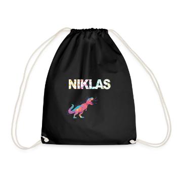 NIKLAS - Beautiful boy name with dinosaur - Drawstring Bag - black - Front