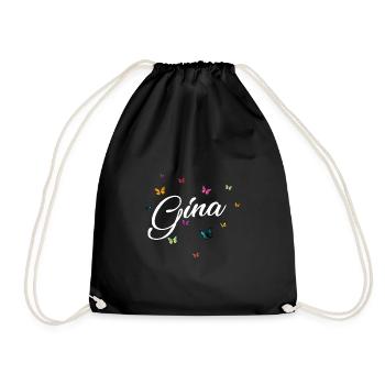 GINA - Mädchen Name mit bunten Schmetterlingen - Turnbeutel - Schwarz - Vorne