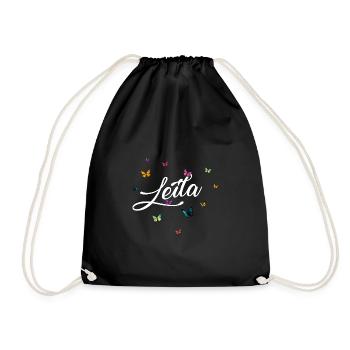 LEILA - Nom de fille avec des papillons colorés - Sac de sport léger - noir - Devant