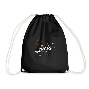 LUCIA - Girl Name with Colorful Butterflies - Drawstring Bag - black - Front