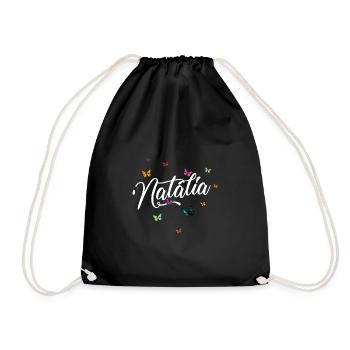 NATALIA - Girl Name with Colorful Butterflies - Drawstring Bag - black - Front