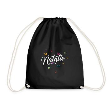 NATALIE - Mädchen Name mit bunten Schmetterlingen - Turnbeutel - Schwarz - Vorne