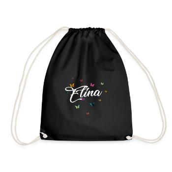 ELINA - Girl Name with Colorful Butterflies - Drawstring Bag - black - Front