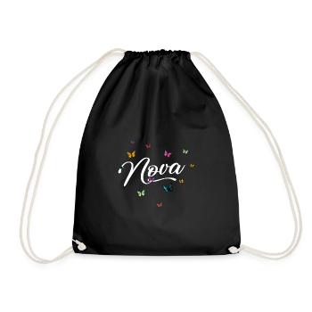 NOVA - Girl Name with Colorful Butterflies - Drawstring Bag - black - Front