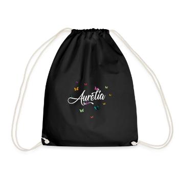 AURELIA - Girl's Name with Colorful Butterflies - Drawstring Bag - black - Front