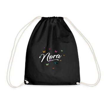 NORA - Mädchen Name mit bunten Schmetterlingen - Turnbeutel - Schwarz - Vorne