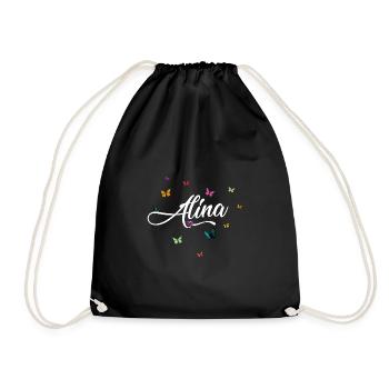 ALINA - Nom de fille avec des papillons colorés - Sac de sport léger - noir - Devant