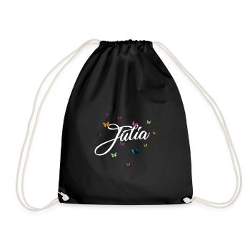 JULIA - Mädchen Name mit bunten Schmetterlingen - Turnbeutel - Schwarz - Vorne