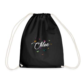 CHLOE - Girl Name with Colorful Butterflies - Drawstring Bag - black - Front