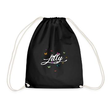 LILLY - Girl's Name with Colorful Butterflies - Drawstring Bag - black - Front