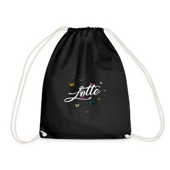 LOTTE - Girl Name with Colorful Butterflies - Drawstring Bag - black - Front