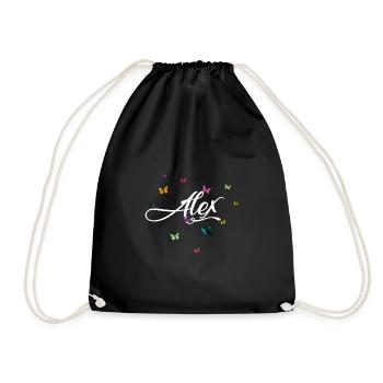 ALEX - Mädchen Name mit bunten Schmetterlingen - Turnbeutel - Schwarz - Vorne