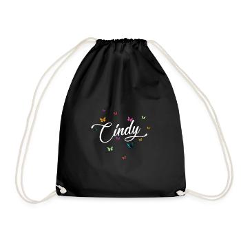 CINDY - Mädchen Name mit bunten Schmetterlingen - Turnbeutel - Schwarz - Vorne