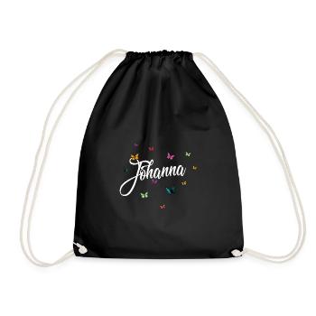 JOHANNA - Girl Name with Colorful Butterflies - Drawstring Bag - black - Front