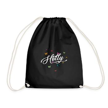 HOLLY - Mädchen Name mit bunten Schmetterlingen - Turnbeutel - Schwarz - Vorne
