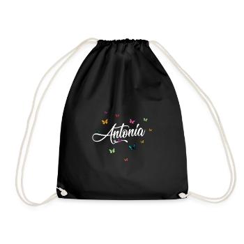 ANTONIA - Girl's name with colorful butterflies - Drawstring Bag - black - Front