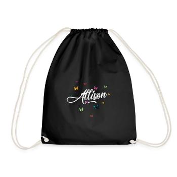 ALLISON - Girl's Name with Colorful Butterflies - Drawstring Bag - black - Front