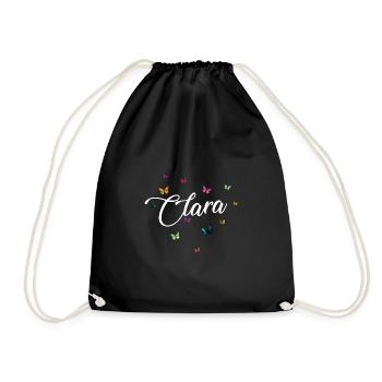 CLARA- Nom de fille avec des papillons colorés - Sac de sport léger - noir - Devant