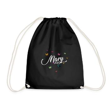 MARY - Mädchen Name mit bunten Schmetterlingen - Turnbeutel - Schwarz - Vorne