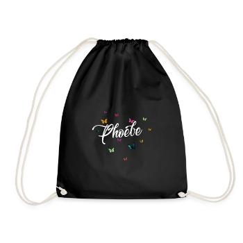 PHOEBE - Girl's Name with Colorful Butterflies - Drawstring Bag - black - Front