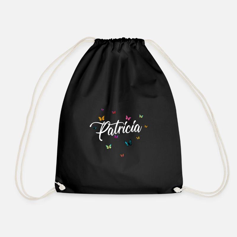 PATRICIA - Mädchen Name mit bunten Schmetterlingen - Turnbeutel - Schwarz