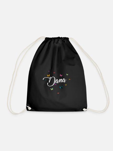 DANA - Mädchen Name mit bunten Schmetterlingen - Turnbeutel - Schwarz
