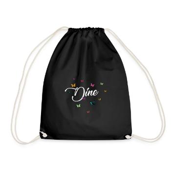 DINE - Girl's Name with Colorful Butterflies - Drawstring Bag - black - Front