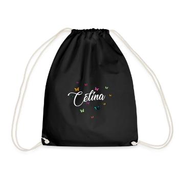 CELINA - Mädchen Name mit bunten Schmetterlingen - Turnbeutel - Schwarz - Vorne