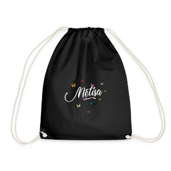 MELISA - Mädchen Name mit bunten Schmetterlingen - Turnbeutel - Schwarz - Vorne