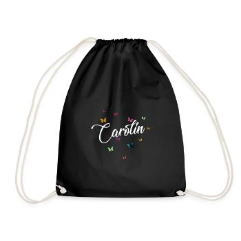 CAROLIN - Mädchen Name mit bunten Schmetterlingen - Turnbeutel - Schwarz - Vorne