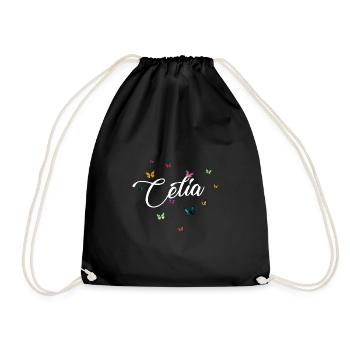 CELIA - Nom de fille avec des papillons colorés - Sac de sport léger - noir - Devant