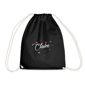 CLAIRE - Nom de fille avec des papillons colorés - Sac de sport léger - noir - Devant