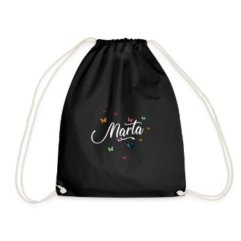 MARTA - Mädchen Name mit bunten Schmetterlingen - Turnbeutel - Schwarz - Vorne