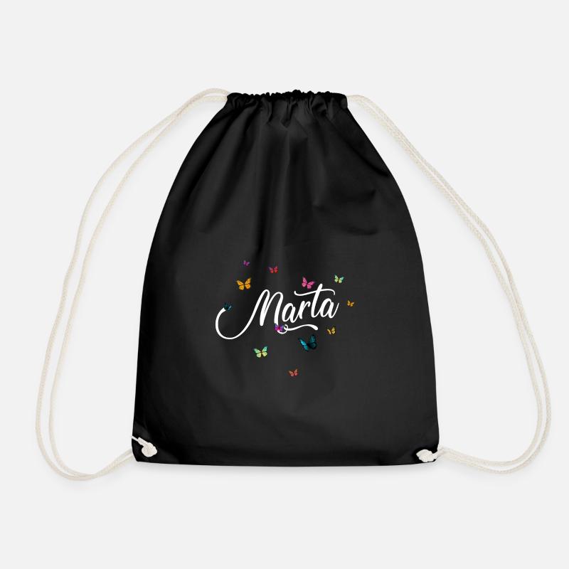 MARTA - Mädchen Name mit bunten Schmetterlingen - Turnbeutel - Schwarz