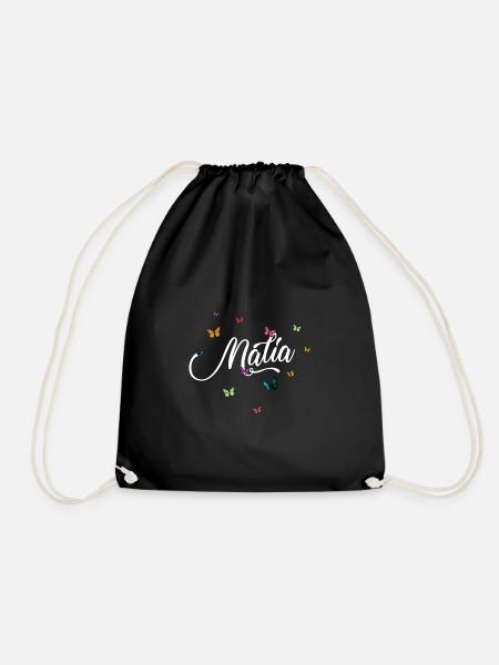 MALIA - Mädchen Name mit bunten Schmetterlingen - Turnbeutel - Schwarz