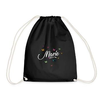 MARIE - Girl Name with Colorful Butterflies - Drawstring Bag - black - Front
