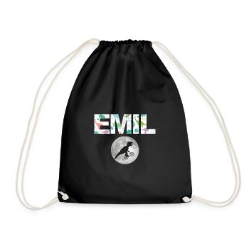 EMIL - Beautiful boy name with dinosaur - Drawstring Bag - black - Front