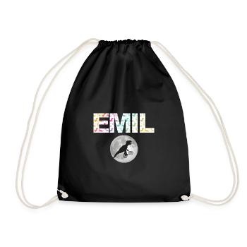 EMIL - Beautiful boy name with dinosaur - Drawstring Bag - black - Front