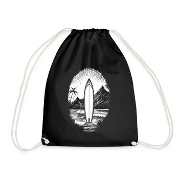 Planche de surf - Vagues - Surf - Plage - Palmiers - Sac de sport léger - noir - Devant