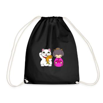 Maneki Neko Japan Glücksbringer - Turnbeutel - Schwarz - Vorne