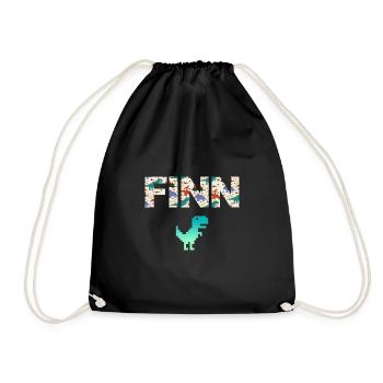 FINN - Schöner Jungen Name mit Dinosaurier - Turnbeutel - Schwarz - Vorne