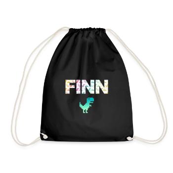 FINN - Schöner Jungen Name mit Dinosaurier - Turnbeutel - Schwarz - Vorne