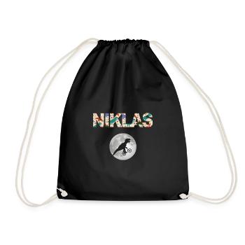 NIKLAS - Beautiful boy name with dinosaur - Drawstring Bag - black - Front