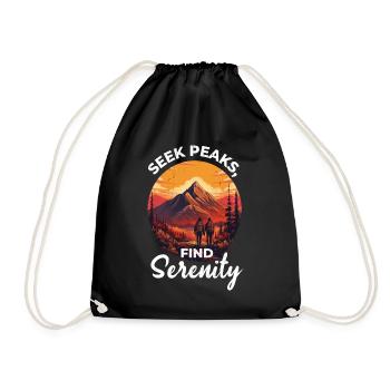 Seek Peaks, Find Serenity Hiking adventure explore - Drawstring Bag - black - Front