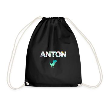 ANTON - Beautiful boy name with dinosaur - Drawstring Bag - black - Front