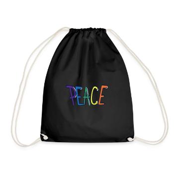 Peace Friede Logo Schrift in Regenbogen Farbe - Turnbeutel - Schwarz - Vorne