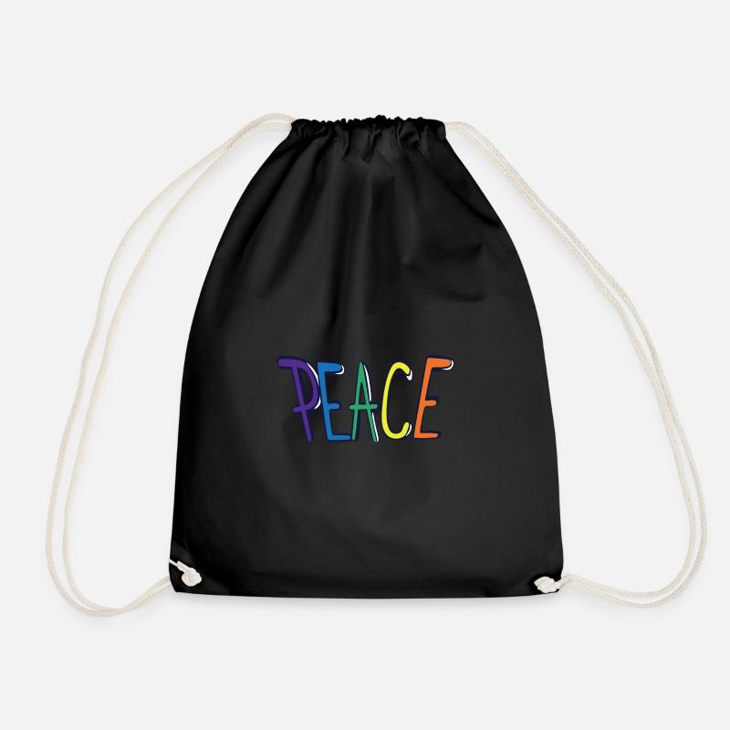 Peace Friede Logo Schrift in Regenbogen Farbe - Turnbeutel - Schwarz